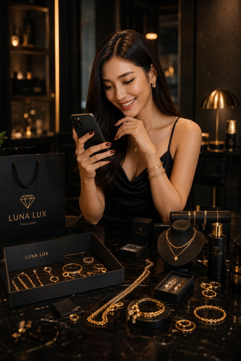 Agent LUNA LUX กำลังแชร์สินค้าผ่านมือถือ